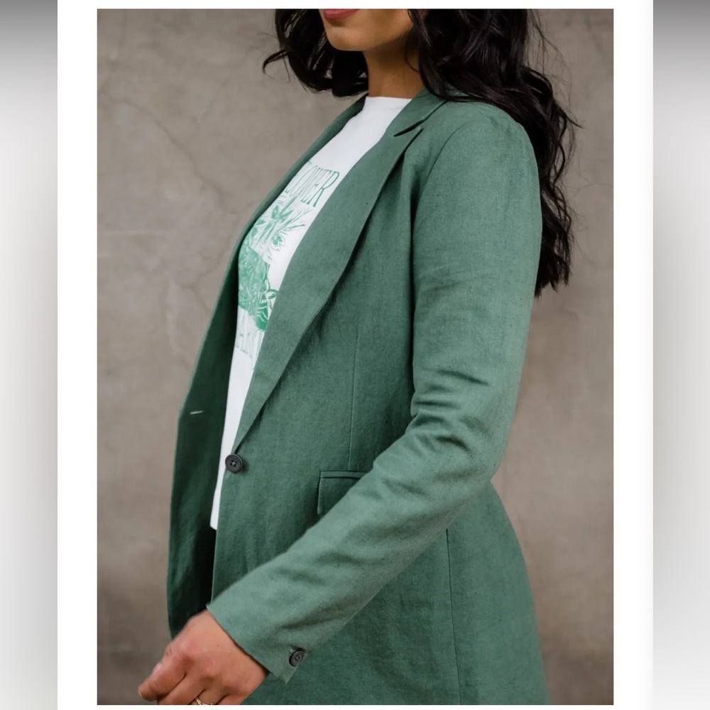 Able Heather Linen Sage Green Single-Button Tailored Blazer - Picture 5 of 15
